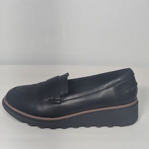 NEW Clarks Womens Leather Sharon Gracie Classy Stylish Loafer Sz 9 wide black